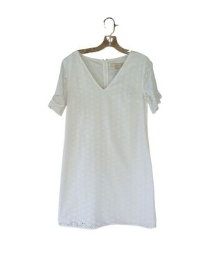 LOFT White Eyelet V Neck Short Sleeved Cotton Midi Dress Size 6T